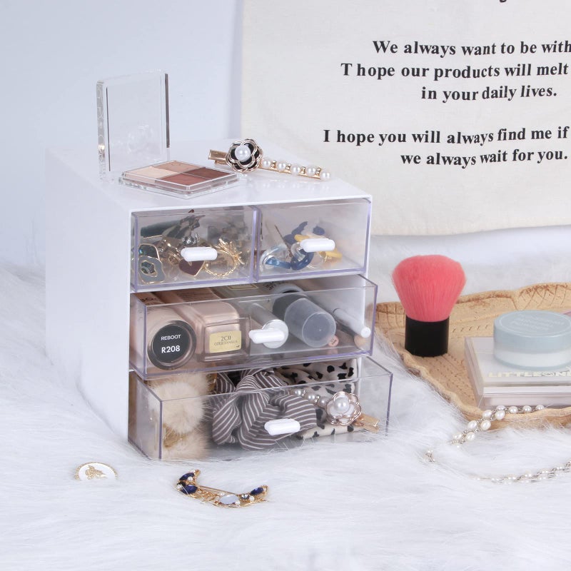 Zyners Desk Organizer with Drawer  Office Organizer with 4 Drawers  Desk Storage Box for  Desktop  Dressing table  Office  School  Home  Plastic Box and 4 Acrylic Drawers(White) - Image 4